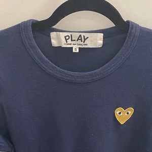 Mens S Comme Des Garçon T shirt in blue with gold heart